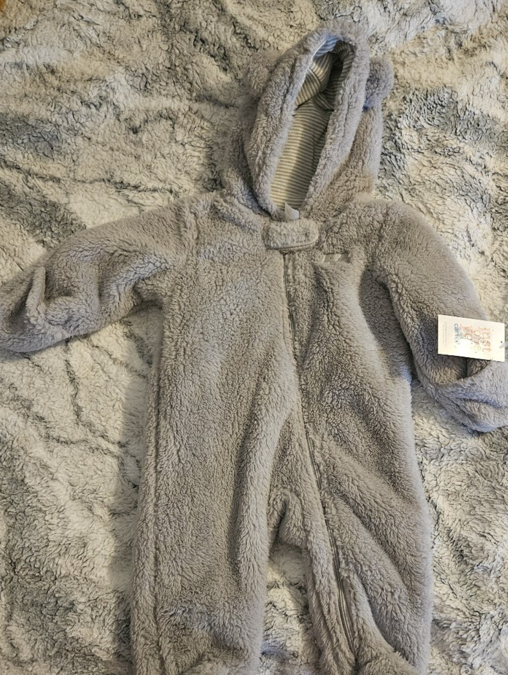 Carter's Plush Hooded Baby One-Piece Fleece - Light Gray